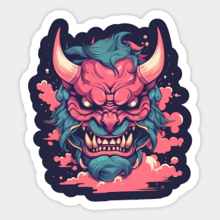 Vaporwave Japanese Oni Mask - Devil Mask - Pastel Colors Sticker